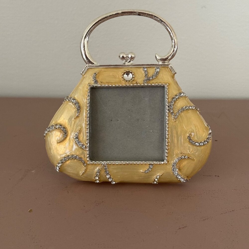 Purse Shaped Mini Photo Frame Rhinestone Accents Gold & Silver